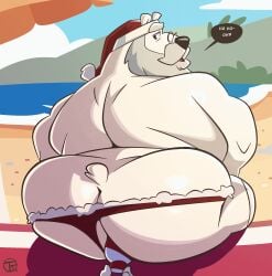 animated anthro anthro_only anthro_penetrated ass_cleavage beach bear_ears beard big_ass butt_crack buttplug christmas dilf disney ducktales ducktales_(2017) gay gray_hair holidays jiggling_ass looking_at_viewer old_man open_mouth overweight_male polar_bear red_thong red_towel santa_claus santa_hat shadow small_glasses speech_bubble superchub trashtoonz umbrella white_fur