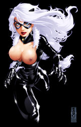 1girls black_cat_(marvel) bodysuit felicia_hardy female female_only human mark_brooks marvel shiny shiny_suit solo spider-man_(series) unzipped zipper_pull_tab