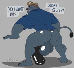 anthro ass balls bara barazoku bottomless chief_bogo flaccid furry hyper_balls hyper_penis male male_only muscles muscular pantsless penis rxq solo solo_male water_buffalo zootopia