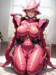 ai_generated bed bedroom blonde_hair breasts chichiue_pendragon huge_breasts kikai_sentai_zenkaiger lips robot_girl short_hair super_sentai thick_thighs wide_hips witch_hat zenkai_magine