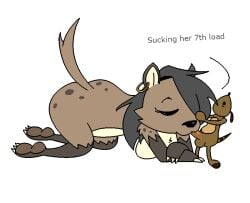 2d blowjob cum_in_mouth furry hyena interspecies leena_the_hyena meerkat size_difference swallowing tagme