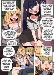 2girls blonde_hair color comic dawn_(impunderneath) ellie_(impunderneath) english_text female impunderneath original original_character possessed possession purple_eyes