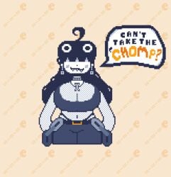 chain_chomp chain_chomp_chick chompette ddeter398278 dialogue fishnets hourglass_figure mario_(series) nintendo original original_character pixel_art skimpy skimpy_clothes super_mario_bros.