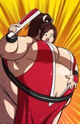 axel-rosered big_belly big_breasts king_of_fighters mai_shiranui overweight surprised_face