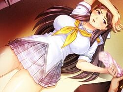 4:3 blush censored kokikano_ika_sete,-shin_aichan! kokoa_kashimoto light-skinned_female light-skinned_male light_skin long_hair no_panties panties pantyjob penis penis_in_panties skirt underwear