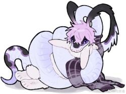 2023 ambiguous_gender black_body black_scales coiling death duo feathered_ears feral fur hair hi_res kemono lagomorph leporid mammal pink_hair purple_body purple_scales purple_scarf rabbit reptile scales scalie scarf snake vore weibo weibo_logo white_body white_fur xiaohen_(zhang_gun) zhang_gun