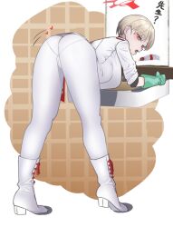 2025 2d_(artwork) ? ass ass_focus bathroom bathroom_sink bent_over big_butt blonde_female blonde_hair blonde_hair_female blondie blue_archive boots busty busty_female caucasian caucasian_female confused fat_ass fat_ass_female female female_focus form_fitting girl gloved_hands gloves green_gloves halo heart hearts_around_ass hearts_around_body heavenly_ass hi_res high_heel_boots january_(month) latex_gloves looking_at_viewer looking_back looking_back_at_viewer marina_(blue_archive) pants plump_ass red_halo red_hearts red_trim red_winter_federal_academy_student red_winter_office_(blue_archive) shirt shoelaces short_hair short_hair_female sink solo_female solo_focus staring_at_viewer thick_ass thick_female thick_thighs tight_fit tight_pants tight_shirt tiled_wall uniform very_short_hair wall wall_(structure) white_boots white_high_heels white_high_heels_boots white_pants white_shirt white_uniform yamgeyam yellow_eyes yellow_eyes_female yostar