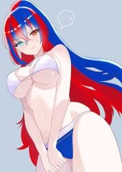 1girls alear_(female)_(fire_emblem) alear_(female)_(seaside_dragon)_(fire_emblem) alear_(fire_emblem) big_breasts bikini cleavage fire_emblem fire_emblem_engage from_below heterochromia intelligent_systems n_54 nintendo red_and_blue_eyes red_and_blue_hair