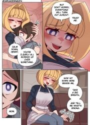 blonde_hair color comic english_text female impunderneath maria_(impunderneath) milf mother mother_and_son original original_character possessed possession purple_eyes