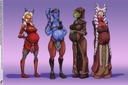 4girls aayla_secura ahsoka_tano alien alien_girl alien_humanoid clothing dress dressed female female_only humanoid luminara_unduli mirialan multiple_girls pregnant shaak_ti star_wars togruta twi'lek vegaversio