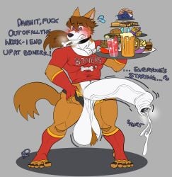 anthro balls bara barazoku blush boner bottomless erection furry hyper_balls hyper_penis little_tail_bronx male male_only muscles muscular pantsless penis red_savarin rxq solatorobo solo solo_male