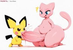 ai_generated anthro balls belly big_balls big_penis blue_eyes blush bodily_fluids cum cum_in_mouth cum_inside dripping duo ejaculation erection fellatio feral foreskin fur generation_1_pokemon generation_2_pokemon genital_fluids genitals gynomorph heart hellsonger hi_res huge_balls huge_cock huge_thighs humanoid_genitalia humanoid_penis hyper hyper_balls hyper_genitalia hyper_penis kneeling looking_down male mammal mew navel nintendo nude open_mouth oral orgasm penile penis pichu pink_body pokemon pokemon_(species) rodent semi-anthro sex simple_background size_difference small_but_hung thick_penis thick_thighs tongue vein veiny_penis white_background wide_hips