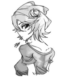 2025 artist_upload backview bigoldstinker breasts fish_girl ibispaint_(artwork) ibispaintx looking_at_viewer medium_breasts neutral_expression nipple_outline oc original original_artwork original_character self_upload short_hair sketch