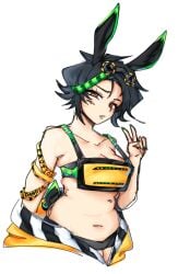 2025 artist_upload bigoldstinker breasts chubby chubby_female cleavage high_quality highres ibispaint_(artwork) ibispaintx looking_at_viewer medium_breasts neutral_expression oc original original_artwork original_character pussy_outline rabbit_girl self_upload sfw short_hair sports_bra transparent_background underwear
