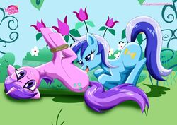 2girls bondage colgate_(mlp) cunnilingus cutie_mark duo equine female friendship_is_magic furry furry_only horn horse licking multiple_girls my_little_pony oral pony pussy_juice rope roses tongue unicorn yuri