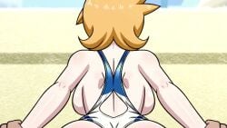 1boy 1girls 2d 2d_animation anus ass beach breasts busty clothing female huge_ass huge_breasts kasumi_(pokemon) landscape large_ass large_breasts male misty_(pokemon_hgss) one-piece_swimsuit penis pokemon pokemon_gsc pokemon_hgss sex short_video shorter_than_30_seconds solo sound swimsuit tagme thick_ass video white_swimsuit yensh