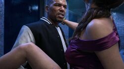 3d 3d_(artwork) ai-created ai_art ai_generated asian asian_female bathroom blue_light blue_lighting brown_hair brunette_hair clothed club dark-skinned_male dark_skin dress girl_in_bathroom grand_theft_auto grand_theft_auto:_the_ballad_of_gay_tony grand_theft_auto_iv gta_pedestrians hookup jeans kay_hartman leg_grab leg_up legs_held_open legs_spread legs_up letterman_jacket luis_lopez makeup makeup_running mirror mirror_reflection moaning moaning_in_pleasure night_club nightclub restroom rockstar_games sex_in_bathroom sink spread_legs title