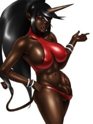 1futa areola_slip armpit big_balls big_breasts big_penis breasts brown_skin bulge dark-skinned_futanari dark_skin futa_only futanari horn intersex large_breasts large_penis nikcesco nipple_bulge nipples penis sideboob solo solo_futa tail testicles thick_thighs thighs