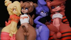 3d_(artwork) animatronic anthro ass avian balls bear bird blender_(artwork) blue_eyes bonfie_(cryptiacurves) bonfie_(zanicart) bonnie_(fnaf) canid canine chica_(fnaf) chicken chiku_(cryptiacurves) chiku_(zanicart) clothed clothing digital_media_(artwork) erection eye_patch eyewear female femboy fexa_(cryptiacurves) fexa_(zanicart) five_nights_at_freddy's fox foxy_(fnaf) freddy_(fnaf) fredina's_nightclub frenni_(cryptiacurves) frenni_(zanicart) fur galliform genitals group hair hat headgear headwear hi_res lagomorph leporid looking_at_viewer machine male male/male mammal mtf_crossgender nude open_mouth penis phasianid rabbit robot rule_63 scottgames smile smokedaddy tail thick_thighs yellow_body yellow_eyes