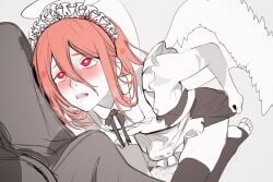 2025 2boys 2d 2d_(artwork) angel angel_devil_(chainsaw_man) blush bulge bulge_through_clothing bulge_under_clothes chainsaw_man color colored drool drooling erect_penis erection erection_under_clothes esmile femboy femboysub feminine_male gay gay_male halo heart heart_symbol horny horny_male imminent_sex light-skinned_male light_skin long_hair looking_at_partner looking_up maid maid_headdress maid_outfit male male/femboy male/male male_only otoko_no_ko penis penis_bulge red_hair stirrup_legwear thighhighs thighs wings yaoi