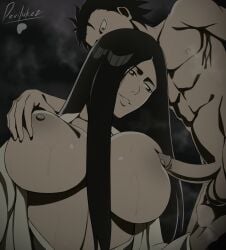 1boy 1girls areolae average_sized_penis balls black_hair bleach bleach:_the_thousand-year_blood_war breast_grab breasts breasts_out devilukez duo female kenpachi_zaraki large_breasts light-skinned_female light-skinned_male light_skin long_hair male nipples nude nude_female nude_male penis penis_against_breast sweat sweatdrop sweating unohana_retsu