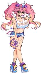 2024 artist_upload big_breasts bigoldstinker breasts cleavage high_quality highres ibispaint_(artwork) ibispaintx looking_at_viewer neutral_expression oc original original_artwork original_character scars self_upload sfw tank_top thighs twintails unicorn_horn