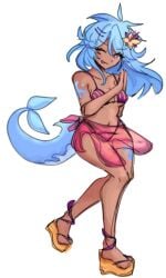 2024 artist_upload bigoldstinker bikini cute dolphin_girl fish_girl fish_tail flower_in_hair high_quality highres ibispaint_(artwork) ibispaintx long_hair looking_at_viewer oc original original_artwork original_character self_upload sfw small_breasts smile smiling_at_viewer thighs transparent_background winking winking_at_viewer