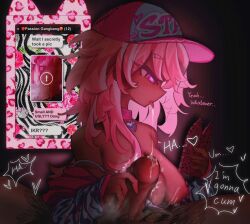 1boy1girl breasts cum_on_tongue hand_on_penis making_fun_of original_character tagme taking_picture texting_during_sex