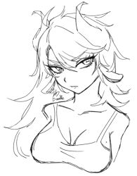2025 annoyed_expression artist_upload bigoldstinker goat_girl ibispaint_(artwork) ibispaintx long_hair looking_at_viewer mole_on_boob mole_on_cheek oc original original_artwork original_character ram_horns self_upload sfw sketch tank_top