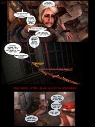 1boy 1girls 3d alley anal anal_sex ciri clenched_teeth comic_page cuff_(restraint) cuffs defeated defeated_heroine female frostfall green_eyes guard helpless hip_grab humiliation implied_anal implied_penetration implied_rape implied_sex jewelry katakan licking male male_penetrating_female medallion monster monster_cock monster_rape nails off_screen rape raped raped_by_monster running_mascara scar screaming sex sfm slumped source_filmmaker speech_bubble strained strained_expression sweat table tears tears_of_pain text text_bubble the_witcher_(series) the_witcher_3:_wild_hunt violent_rape white_hair