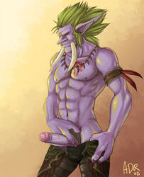 1boy 2008 abs adr biceps blizzard_entertainment erection green_hair hair horde humanoid_penis leather looking_at_viewer male male_only muscles necklace pecs penis purple_skin red_eyes scar solo source_request tattoo topless troll tusks video_games warcraft world_of_warcraft