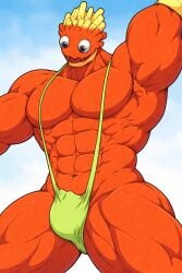 1boy ai_generated anthro anthro_only bara buff digital_media_(artwork) drummidary gay green_mankini humanoid_monster humanoidized lime_mankini male male_only mankini monster monster_boy monstrous_humanoid my_singing_buff_or_bara_monsters my_singing_monsters my_singing_monsters:_dawn_of_fire no_humans non-human non-human_only solo solo_male tagme