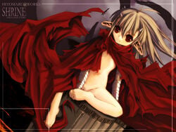 censored elf female hitomaru partially_clothed red_eyes shrine tagme