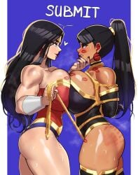 2d 2girls absurd_res aestheticc-meme alternate_version_available ass big_ass big_breasts black_hair bondage bound breasts canon_fetish dc dc_comics diana_prince female female_only femdom femsub hi_res huge_breasts justice_league justice_league:_crisis_on_two_earths kiss_mark lasso_of_truth lezdom lezsub lipstick_mark lots_of_lipstick_marks multiple_females multiple_girls muscular muscular_female muscular_sub ponytail rope_bondage spank_marks superwoman superwoman_(mary_batson) tan-skinned_female wonder_woman wonder_woman_(series) yuri