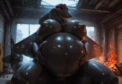 aeromorph ai_generated aircraft aircraft_humanoid airplane anthro belly big_belly big_breasts breasts highres huge living_aircraft living_machine living_vehicle looking_at_viewer machine nude pregnant tongue tongue_out