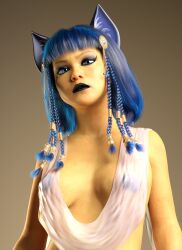 1girls 3d animal_crossing ankha blue_hair blue_nipples breasts female female_only humanized nintendo nipples nipples_visible_through_clothing solo translucent_clothing yellow_skin