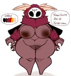 1girls antennae_(anatomy) boobs breasts brown_body character_sheet christle_(rand0m_293) chubby chubby_female dark-skinned_female digital_media_(artwork) full_body fur hollow_knight huge_boobs huge_breasts insect_girl insect_wings insects mask moth moth_girl oc original_character pussy rand0m_293 simple_background thick_thighs thighs white_background