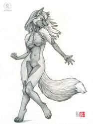 2012 anthro bottomless female greyscale kacey monochrome pussy silver_fox sketch skimpy