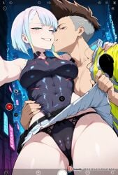 1girl1boy ai_generated cheating cheating_girlfriend covered_nipples cyberpunk cyberpunk:_edgerunners cyberpunk_2077 cyberpunk_clothes cyberpunk_girl david_martinez_(edgerunners) dirty_talk female from_below kissing legs looking_at_another looking_at_partner looking_at_viewer lucyna_kushinada medium_breasts naughty naughty_face naughty_girl naughty_smile neon netorare nsfw ntr outfit pose seductive seductive_body seductive_expression seductive_eyes seductive_female seductive_look seductive_mouth seductive_pose seductive_smile sexy sexy_armpits sexy_body sexy_clothing sexy_dress sexy_female sexy_pose short_hair skirt skirt_lift skirt_up stream streamer streaming sweat sweaty sweaty_body tagme video voice voice_acted