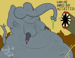 abstract_art annelid anthro armpit_hair balls bodily_fluids body_hair deity dickhead dicknipples elephant elephantid feces genital_fluids genitals hairy hairy_balls humanoid humanoid_genitalia leech male male/male mammal morbidly_obese obese overweight peeing penis proboscidean septictank serpentineseptictank snot unusual_anatomy unusual_genitalia_placement unusual_penis_placement urination urine watersports