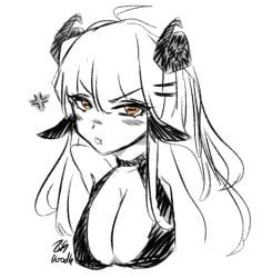 2024 annoyed_expression artist_upload big_breasts bigoldstinker blush blushing_at_viewer boob_window breasts cleavage goat_girl ibispaint_(artwork) ibispaintx lingerie long_hair looking_at_viewer oc original original_artwork original_character ram_horns self_upload sfw sketch