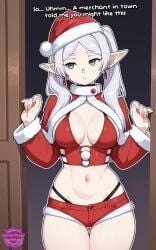 ai_generated breasts christmas christmas_clothing christmas_hat christmas_outfit cute earrings elf elf_ears elf_female elf_girl english english_text expressionless fanart female female_elf female_focus female_only frieren frieren_beyond_journey's_end green_eyes jorgecarlosai long_ears long_hair looking_away micro_shorts microshorts navel petite petite_body petite_female pointy_ears red_clothes revealing_clothes santa_costume santa_dress santa_hat sexy sexy_body sexy_clothing sexy_santa shorts sideboob sousou_no_frieren text thighs thong toned toned_body toned_female twintails watermark white_hair