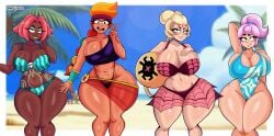 4girls amber_(brawl_stars) beach beach_ball big_breasts bikini bikini_bottom bikini_top blonde_hair brawl_stars breasts charlie_(brawl_stars) child_bearing_hips clothing dark-skinned_female dark_skin eyeshadow female harem high_resolution huge_breasts janet_(brawl_stars) juju_(brawl_stars) large_breasts large_filesize latina latina_female light-skinned_female light_skin lipstick long_hair looking_at_viewer majusuco mature_female mature_woman multiple_females multiple_girls orange_hair peace_sign pink_hair ponytail ready_for_sex red_hair seductive seductive_eyes smile tagme take_your_pick tattoo tattoos thick_thighs thighhighs thighs very_high_resolution wide_hips young younger_female