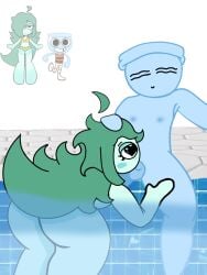 blowjob canon_x_oc dandy's_world finn_(dandy's_world) fish ocxcanon pool request roblox teal_body teal_hair thatsexyrat water