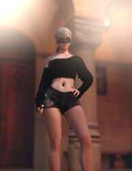 1boy 3d 3d_(artwork) 3d_background 3d_model 3d_render 3dcg background bellybutton black_clothing blindfold boy bulge clothing crop_top cropped_shirt deep_belly_button deep_navel femboy femboy_only girly_boy jeans light-skinned_male light_skin male male_only navel navel_fetish nier:_automata nier_(series) outside ripped_jeans ripped_pants self_upload shirtless short_hair solo twink underwear warm_colors warm_lighting white_hair yorha_9s zazkinkart