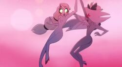 2girls angel ass blonde_hair breasts changing_clothes charlie_morningstar_(hazbin_hotel) dancing demon edit edited edited_screencap erotic eyepatch grey_hair grey_skin hazbin_hotel heels naked nude screenshot_edit small_breasts succubus vaggie_(hazbin_hotel) white_hair yuri
