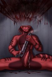 animal_genitalia animal_penis anthro blood blood_on_wall bodily_fluids conquistabear cum cum_on_penis cum_on_self cumshot death digital_media_(artwork) ejaculation erection fingers genital_fluids genitals gore gun guro head_explosion hi_res holding_gun holding_object holding_ranged_weapon holding_shotgun holding_weapon lizard male male_death male_focus male_ryona navel nude penis ranged_weapon reptile scalie shotgun sitting snuff solo spread_legs spreading suicide tail teeth weapon