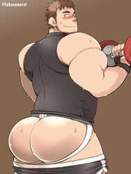 1male ass bara bara_ass barazoku biceps big_ass big_ass_(male) big_butt big_thighs blush brown_eyes brown_hair bubble_ass bubble_butt clothed daddy dat_ass dat_butt dumptruck_ass dumptruck_butt facial_hair fat_ass fat_butt gym_uniform huge_ass huge_butt human jockstrap large_ass large_butt light_skin looking_back looking_over_shoulder male male_focus male_only manly massive_ass massive_butt muscle_ass muscle_butt muscle_slut muscled muscles muscular muscular_ass muscular_butt muscular_male plump_ass plump_butt presenting_hindquarters round_ass round_butt solo solo_male stubble suggestive sweat takezamurai weightlifting