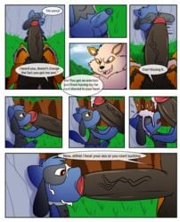 arcanine canine comic cum cum_on_face huge_cock jaykasai male mammal nintendo penis pokemon pokemon_(species) precum riolu text video_games yaoi