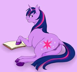 2012 anus book cartoonlion cutie_mark equine female feral friendship_is_magic hair horn horse looking_at_viewer looking_back multicolored_hair my_little_pony pony pussy solo twilight_sparkle_(mlp) unicorn